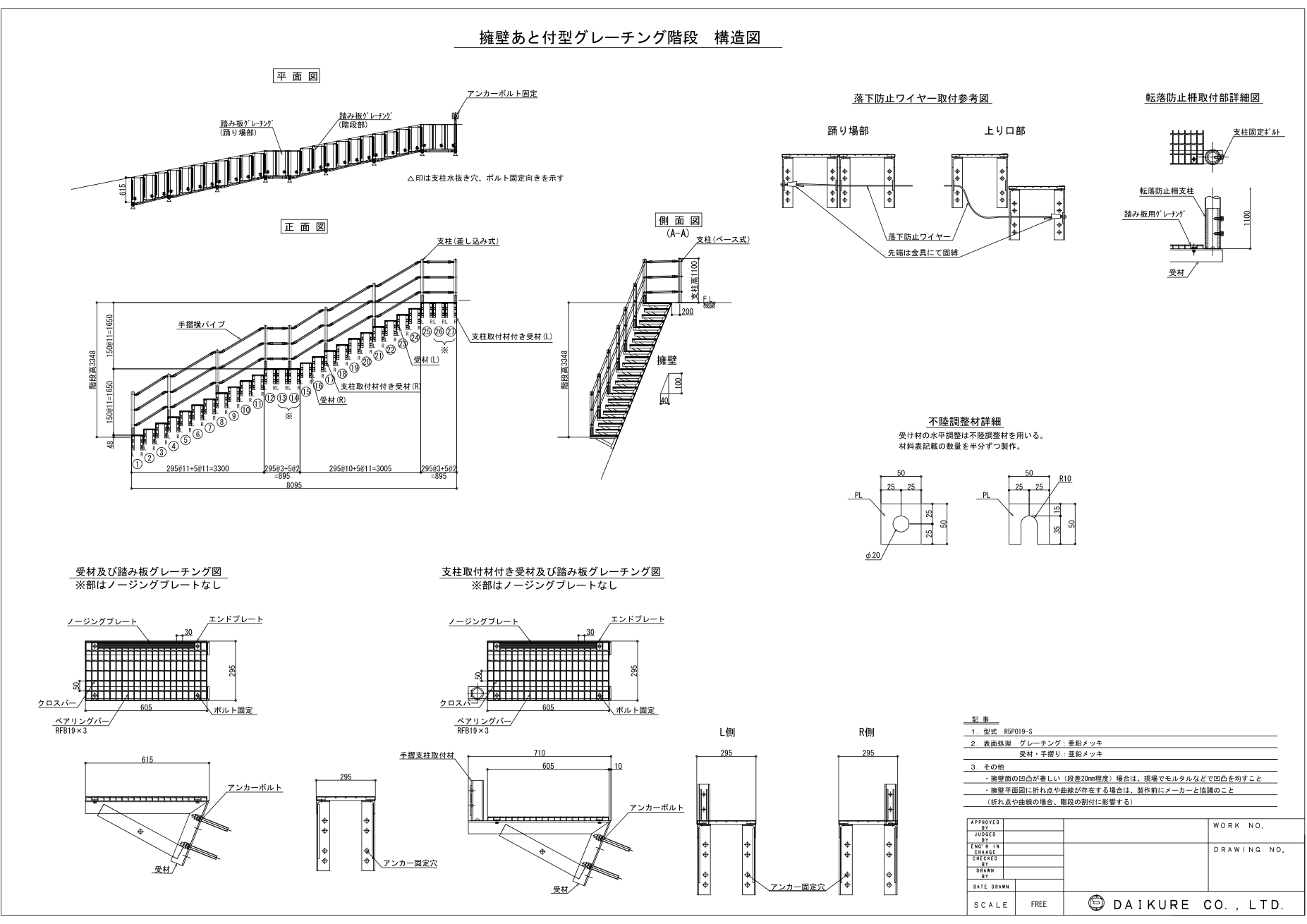 D-step 擁壁あと付型グレーチング階段 構造図（参考図）
